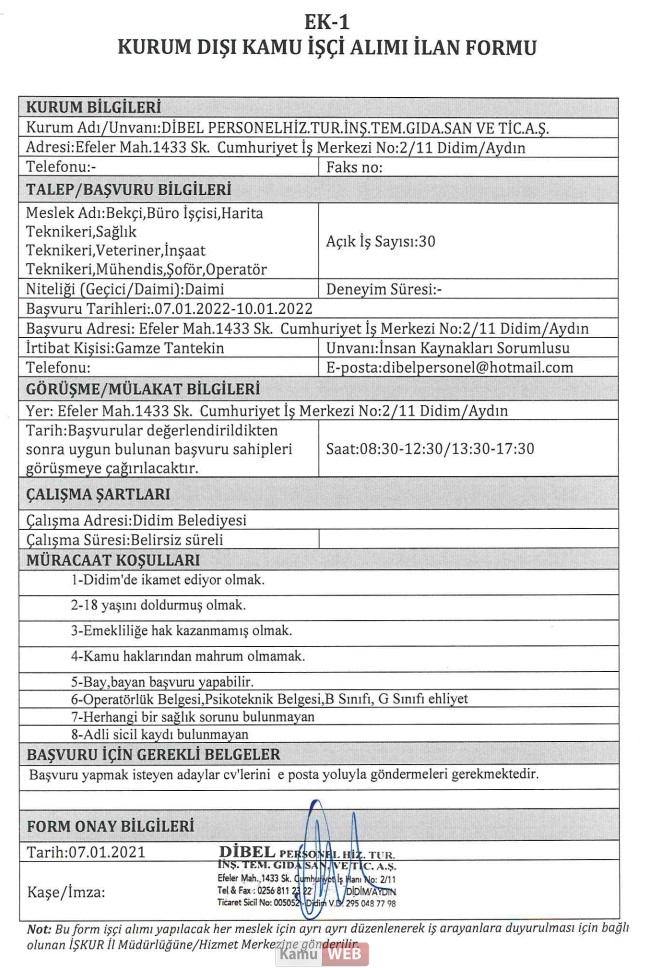 didim belediyesi 30 personel alım ilanı